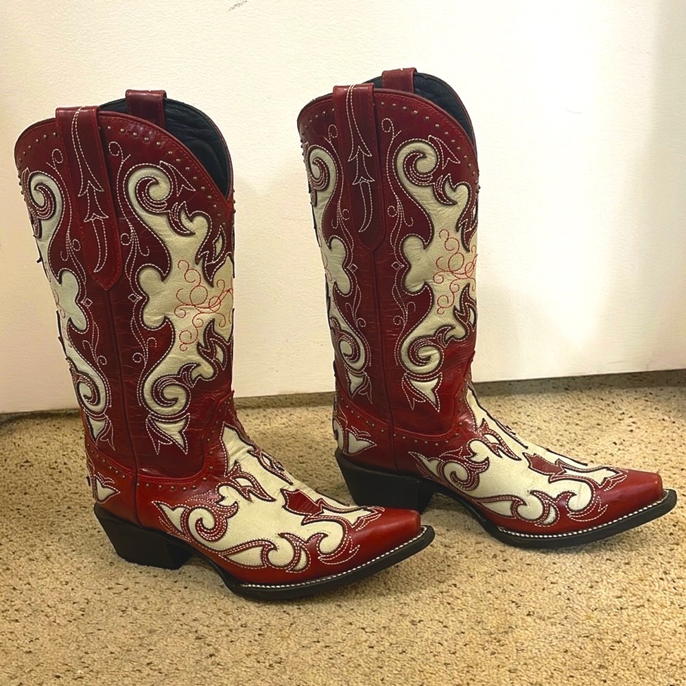 Fancy red embroidered rhinestone cowgirl boots